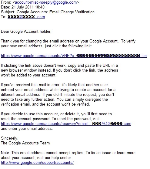 Google Account Email Change Verification