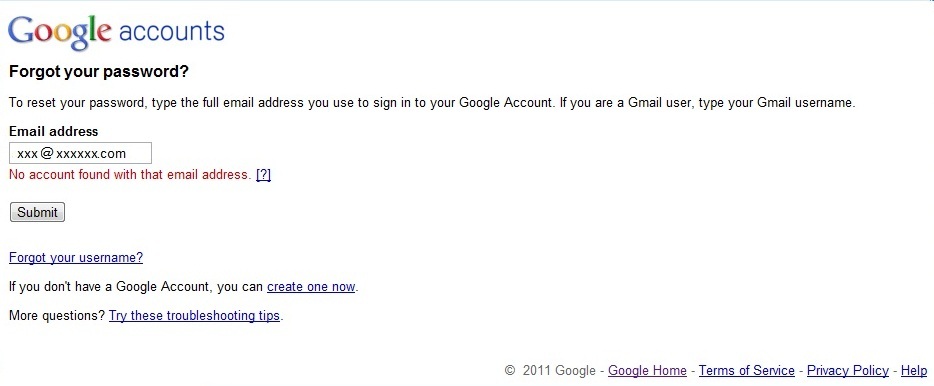 No Account with Google Exists