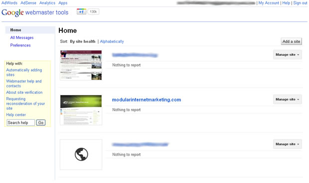 New Google Webmaster Tools layout