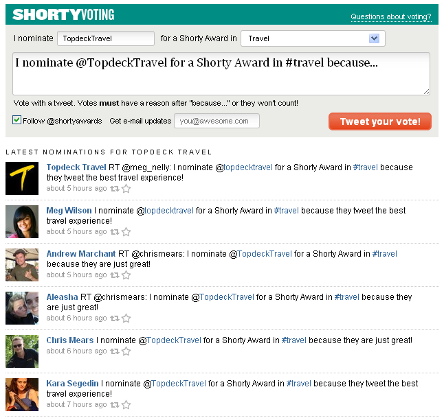 Shorty Award Topdeck Travel Nominations